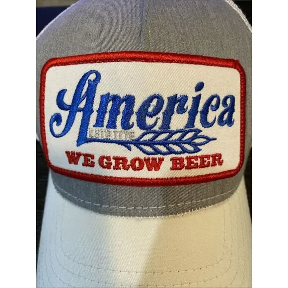 America Est 1776 We Grow Beer‎ Snapback Trucker Hat White And Gray - Picture 2 of 5